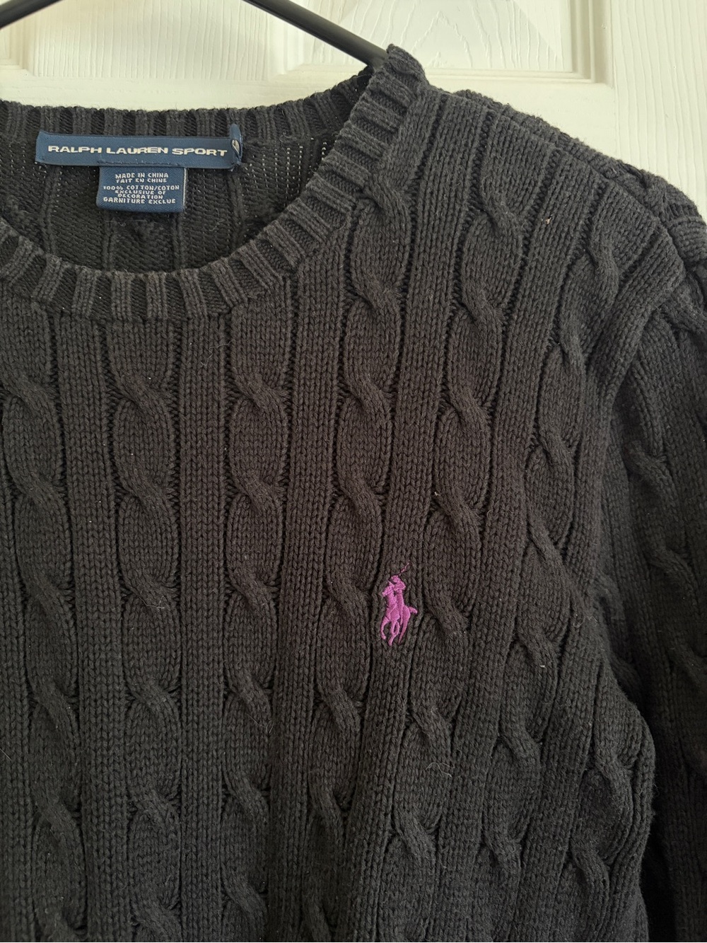 Ralph Lauren black cable-knit crewneck sweater cotton, Large - Picture 6 of 8